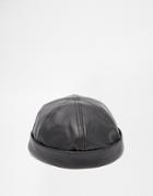 Asos Docker Cap In Black Faux Leather - Black