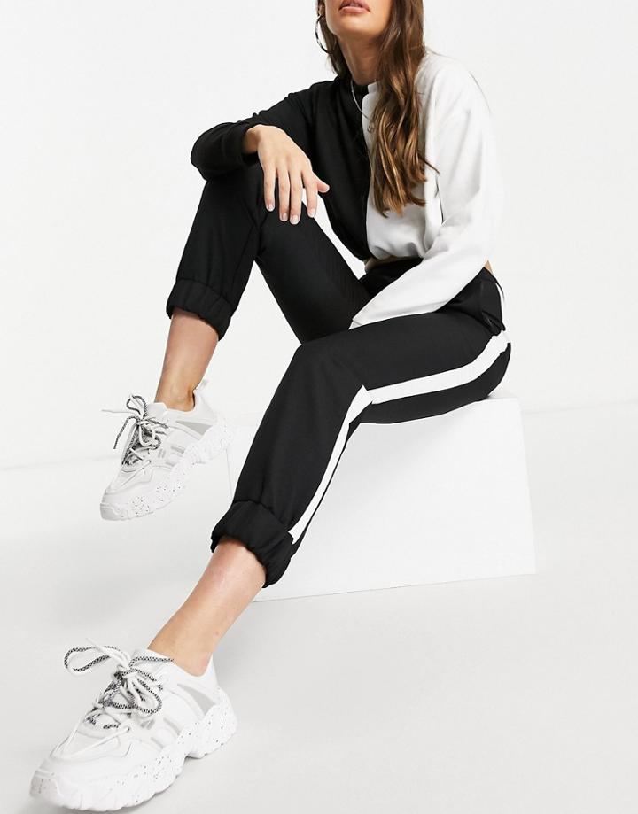Asos Design Woven Sweatpants With Side Stripe In Mono-multi