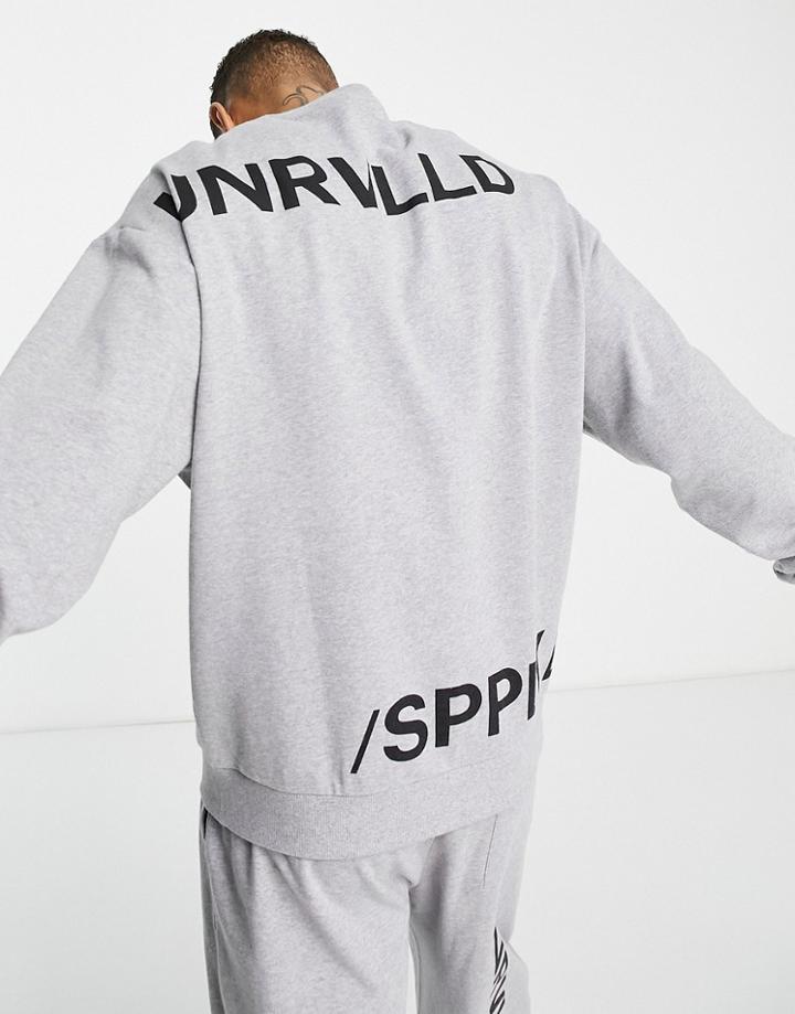 Asos Unrvlld Spply Oversized Sweatshirt With Logo Back Prints In Gray - Part Of A Set