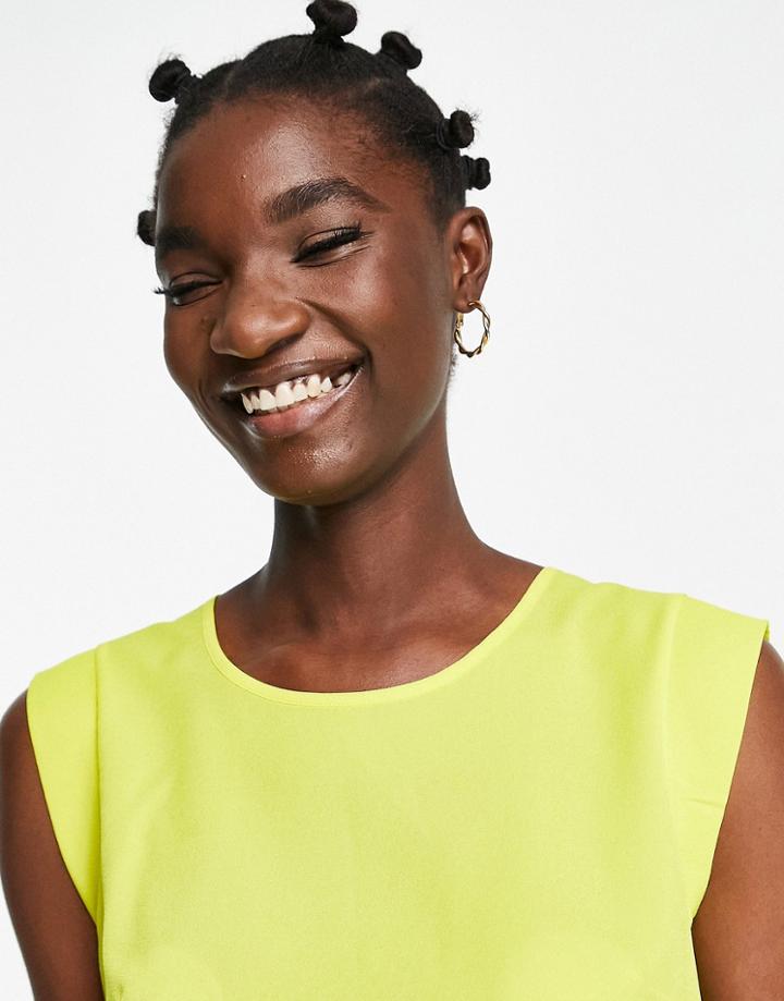French Connection Crepe Light Capped Sleeve T-shirt In Yellow