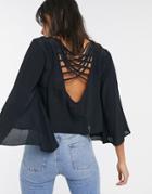 Asos Design Long Sleeve Top With Back Strap Detail In Black