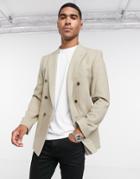 Asos Design Super Skinny Double Breasted Wool Mix Twill Blazer In Beige-neutral