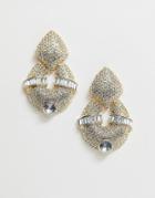 Asos Design Vintage Style Earrings With Crystal Rhinestone Detail - Gold