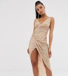 Tfnc Wrap Front Sequin Maxi Dress In Rose Gold - Gold