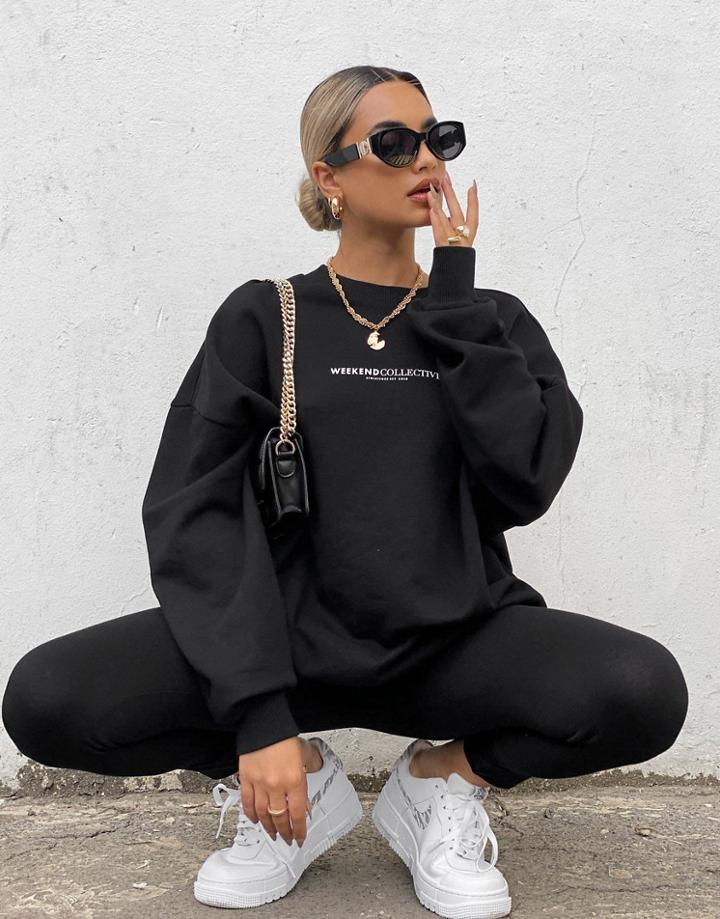 Asos Weekend Collective Oversized Sweatshirt With Large Back Logo In Black
