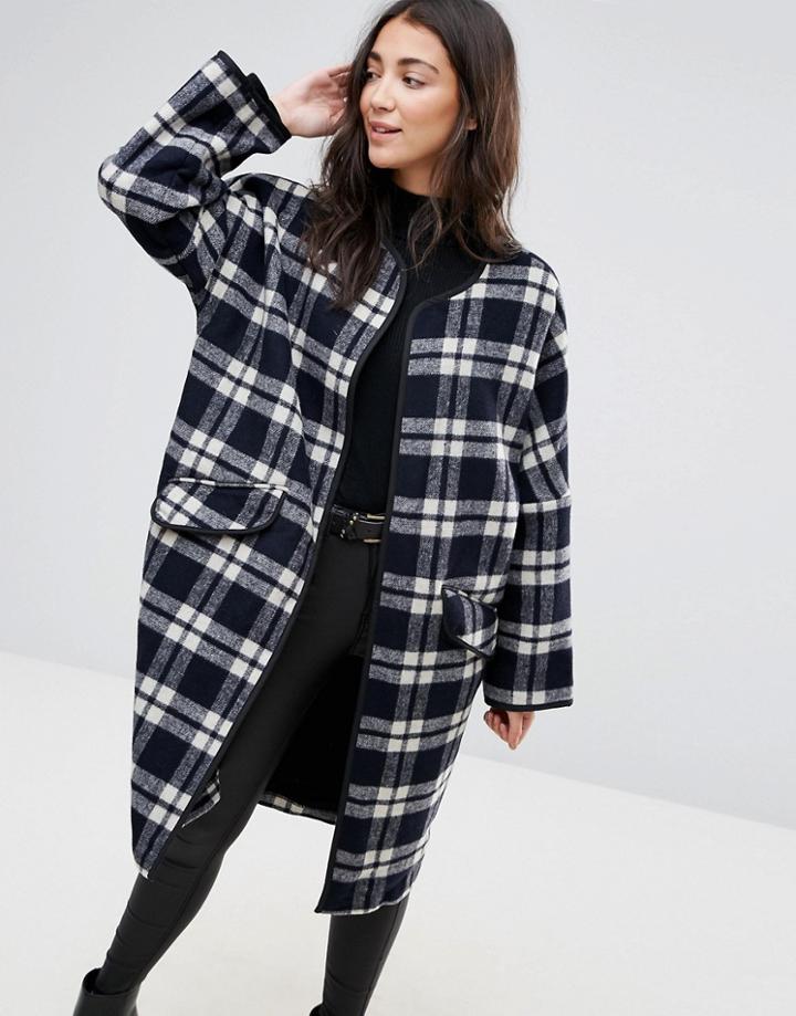 Parka London Selby Long Check Wool Coat - Black