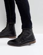 Ben Sherman Military Lace Up Boots In Black Leather - Black