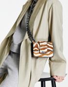 Topshop Mini Zebra Chain Crossbody In Brown