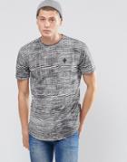 Criminal Damage Long Line Print T-shirt - Black