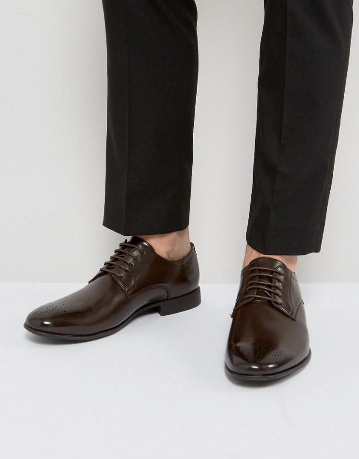 Asos Brogue Shoes In Brown Faux Leather With Toe Detail - Brown