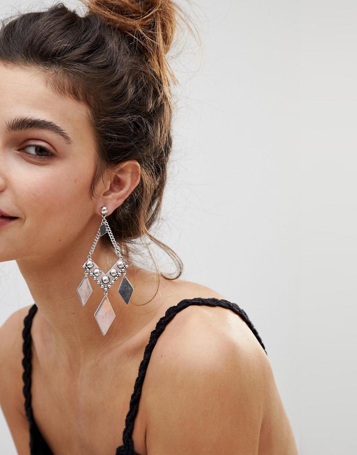 Asos Design Engraved Ball Detail Metal Chandelier Earrings - Silver