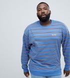 Asos Design Plus Oversized Retro Striped Sweatshirt With Embroidery - Blue