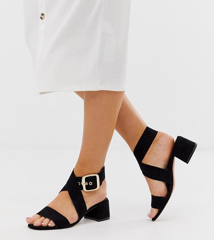 Asos Design Wide Fit Hip Hop Block Heeled Sandals In Black