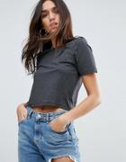 Asos Short Sleeved Boxy Crop Top - Gray