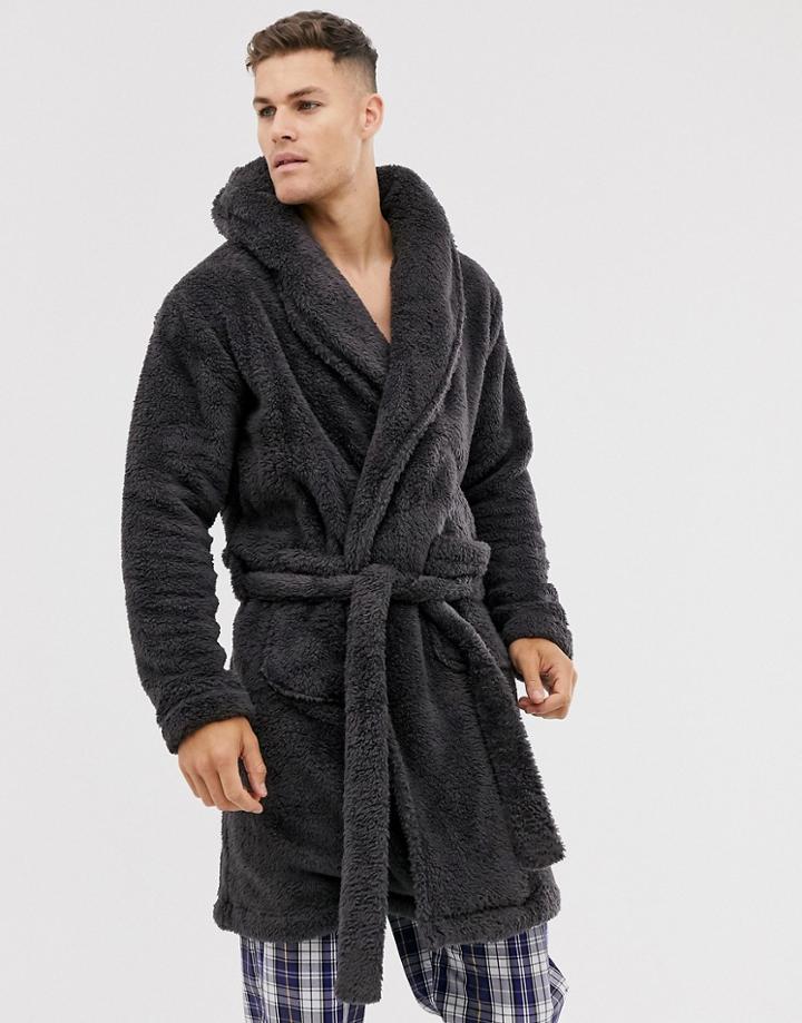 Asos Design Lounge Fleece Robe In Charcoal Marl