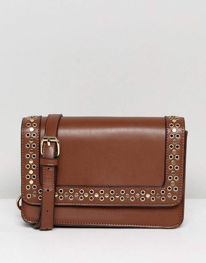 Lavand Crossbody Bag With Cut Out Studding - Tan