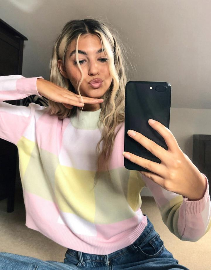 Heartbreak Cropped Sweater In Pastel Colorblock-multi