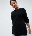 Boohoo Plus Split Longline Sweater In Black - Black