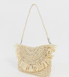 South Beach Exclusive Frayed Edge Natural Straw Clutch Bag With Detachable Shoulder Strap - Beige