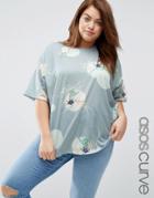 Asos Curve T-shirt In Flower And Polka Dot - Multi