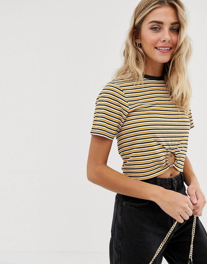Asos Design Crop Top With Ring Detail In Stripe - Multi