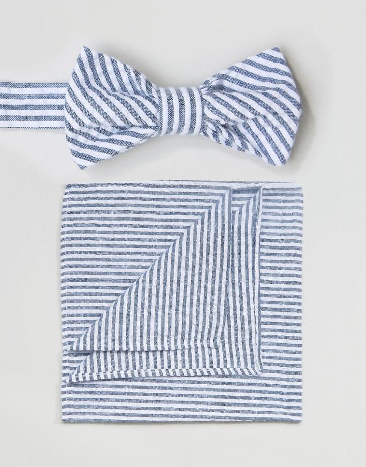 Gianni Feraud Pocket Square And Seersucker Bow Tie - Blue