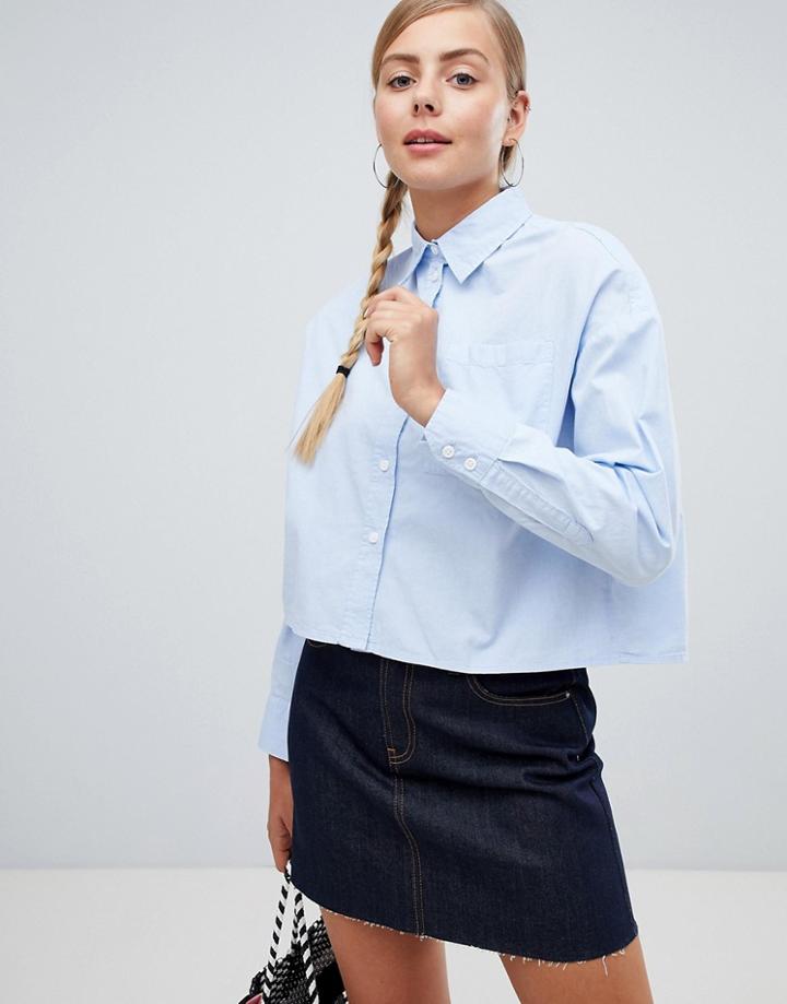 Monki Shirt With Oversized Pocket - Blue