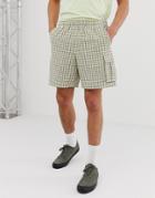 Asos Design Slim Cargo Shorts In Seersucker Check - Green