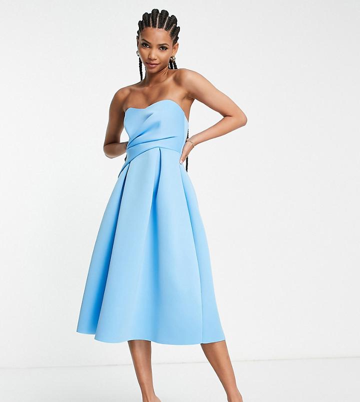 Asos Design Tall Wrap Bandeau Prom Midi Dress In Blue-pink