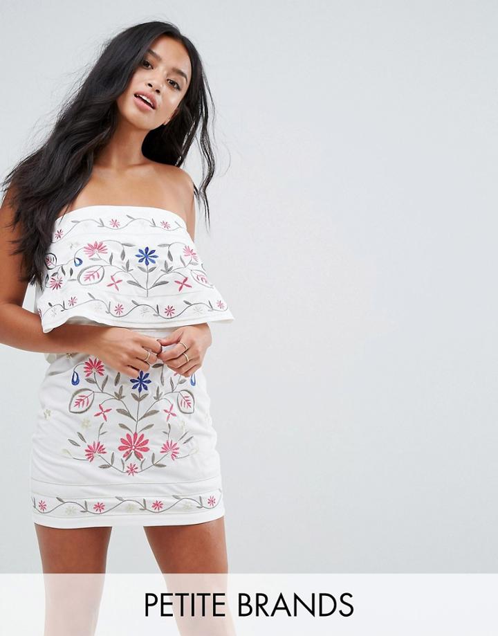 Parisian Petite Strapless Embroidered Dress - White
