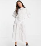 Reclaimed Vintage Inspired Tiered Midi Smock Dress With Open Back In White Broderie