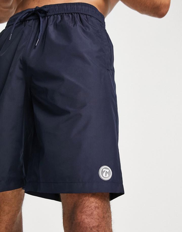 Topman Longline Swim Shorts In Navy