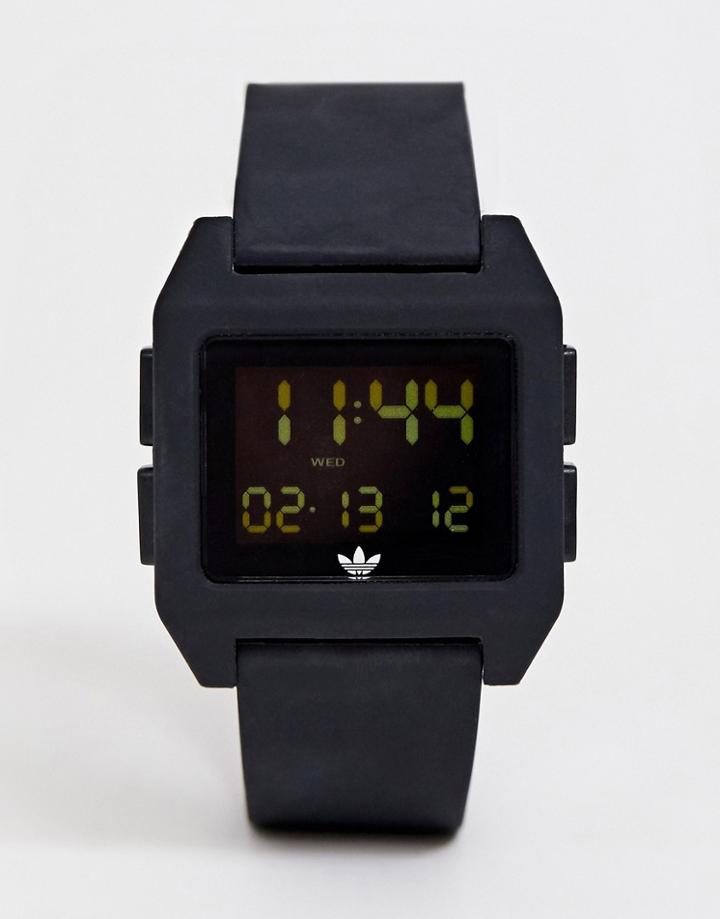 Adidas Sp1 Archive Digital Silicone Watch In Black