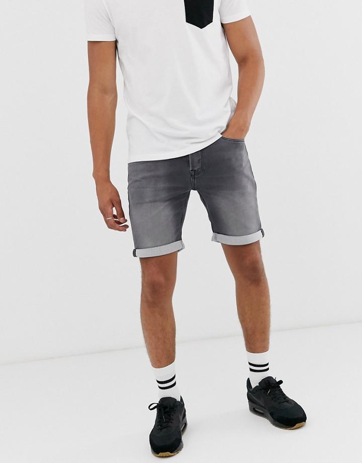 Jack & Jones Intelligence Denim Short In Gray