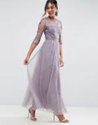 Little Mistress Lace And Embroidered Maxi Dress - Gray