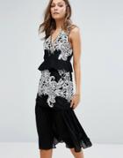 Foxiedox Embroidered Tiered Ruffle Midi Dress-black