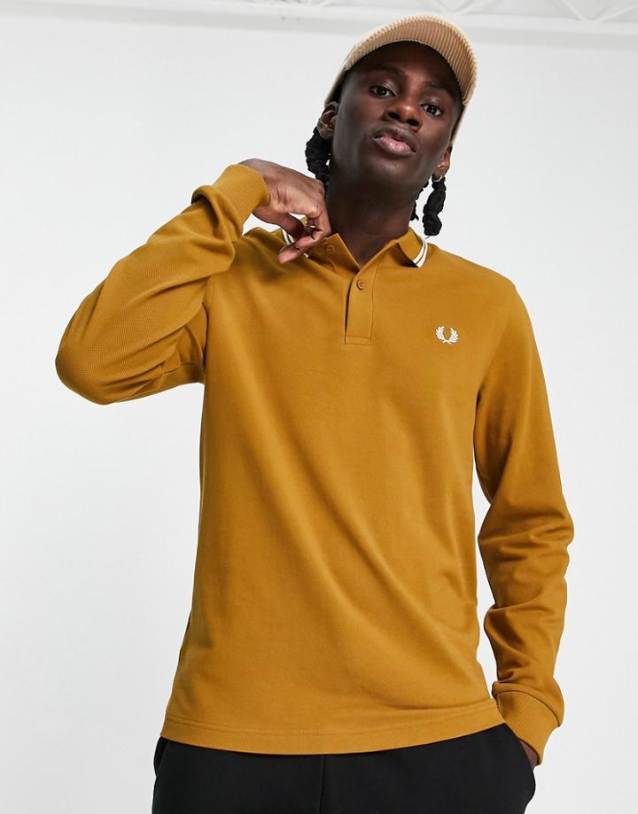 Fred Perry Tipped Long Sleeve Polo Shirt In Tan-brown