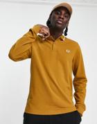 Fred Perry Tipped Long Sleeve Polo Shirt In Tan-brown