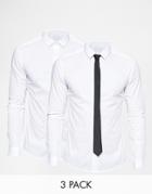 Asos Skinny Shirt In White 2 Pack With Tie Set