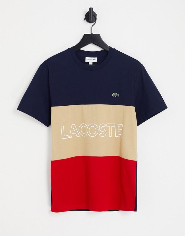 Lacoste Cut And Sew T-shirt In Navy/red