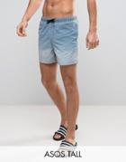 Asos Tall Swim Shorts In Blue Acid Wash With Dip Dye In Short Length - Blue