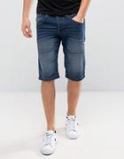 Solid Denim Shorts In Mid Wash Blue - Blue