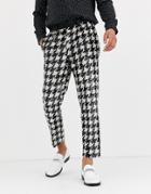 Asos Design Tapered Smart Pants In All Over Sequin Dog Tooth In Black And White