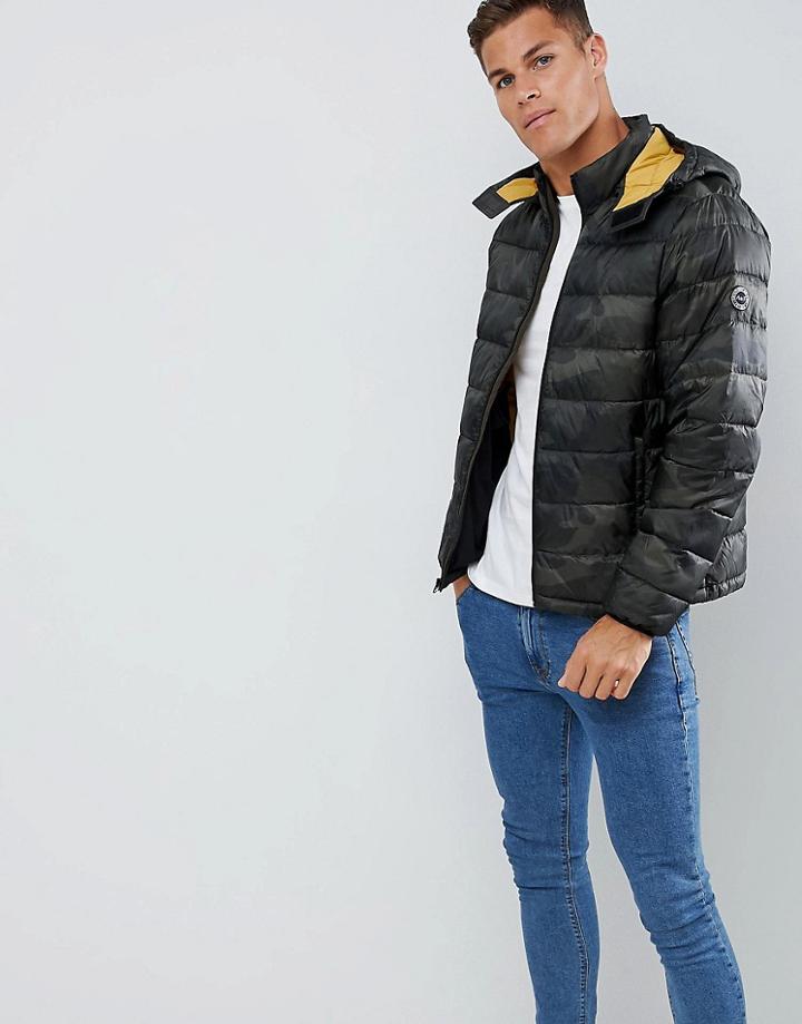 Abercrombie & Fitch Lightweight Packable Down Puffer With Hood In Camo - Green