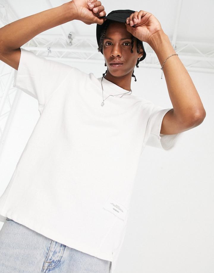 Bershka Oversized T-shirt With Raw Hem In White