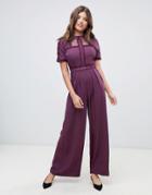 Asos Design Tea Jumpsuit With Lace Inserts - Purple