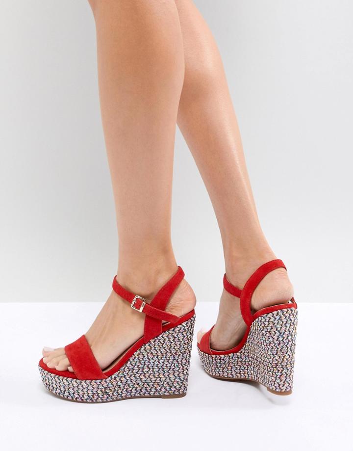 Aldo Two Part Wedge Shoe In Red With Textured Heel - Red