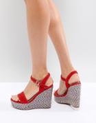 Aldo Two Part Wedge Shoe In Red With Textured Heel - Red
