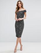Warehouse Bardot Patchwork Lace Dress - Black