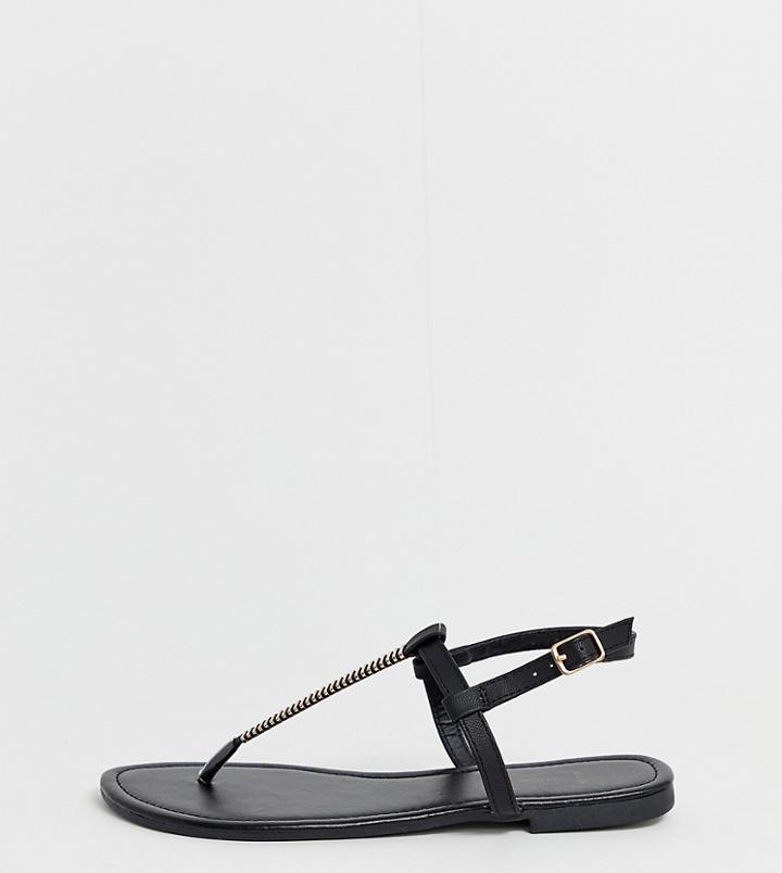 New Look Wide Fit Metal Detail Flat Sandal In Black - Black